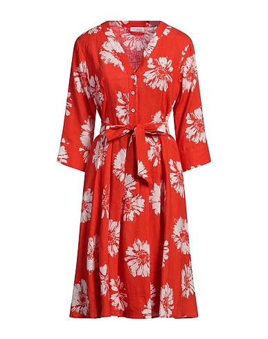 ROSSO35 Midi dress Tomato red 100% Linen