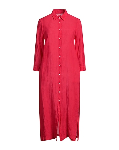120% LINO Vestido camisero Rojo 100% Lino