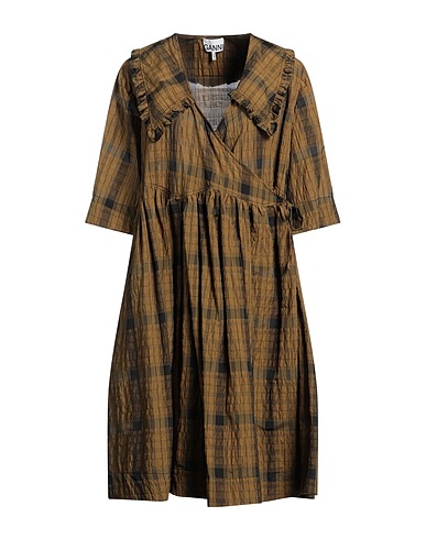 GANNI Midi dress Military green 55% Organic cotton, 38% Recycled polyethylene, 7% Polyamide