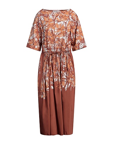 LIVIANA CONTI Midi dress Brown 68% Cotton, 28% Polyamide, 4% Elastane