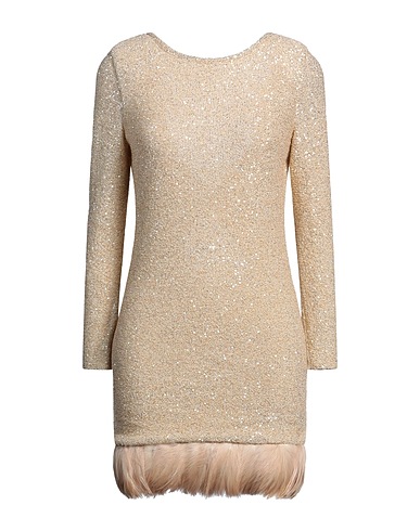 SAINT LAURENT Kurzes Kleid AVORIO 90% Polyester, 5% Polyamid, 5% Metallfaser, Hahnenfedern