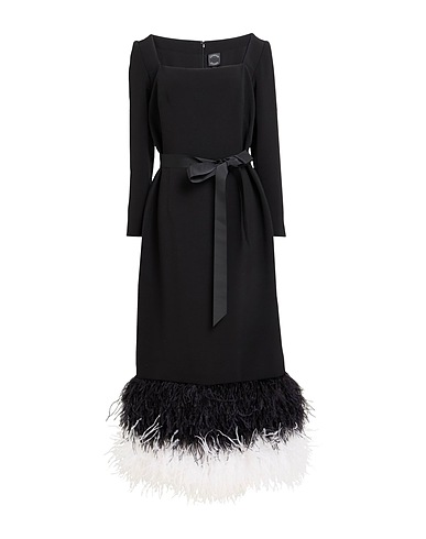 HUISHAN ZHANG Vestito lungo Nero 81% Poliestere riciclato, 13% Viscosa, 6% Elastan, Piume di struzzo