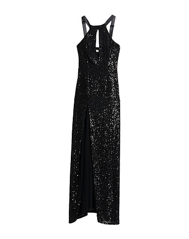 ELISABETTA FRANCHI Langes Kleid Schwarz 100% Polyester, Elastan, Plastik, Glas, Messing