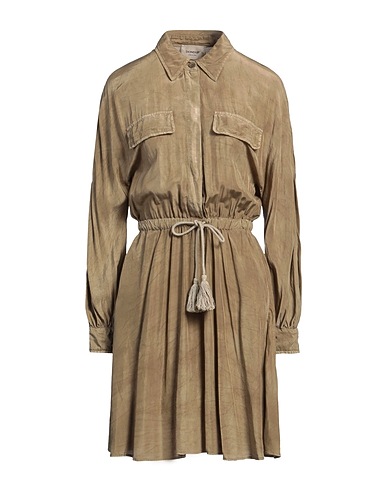 DONDUP Shirt dress Khaki 53% Viscose, 40% Modal, 7% Silk