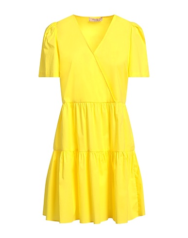 TWINSET Pleated dress Yellow 96% Cotton, 4% Elastane