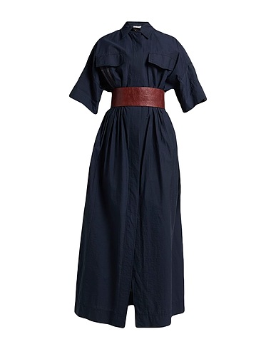 BRUNELLO CUCINELLI シュミーズドレス ネイビー コットン 75% / ナイロン 25% / 真鍮/ブラス / 革（なめし加工）
