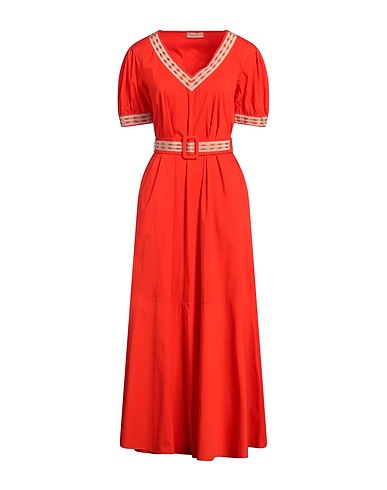 PUROTATTO Long dress Tomato red 88% Cotton, 8% Polyamide, 4% Elastane