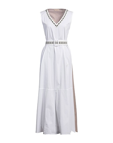 PUROTATTO Long dress Off white 88% Cotton, 8% Polyamide, 4% Elastane
