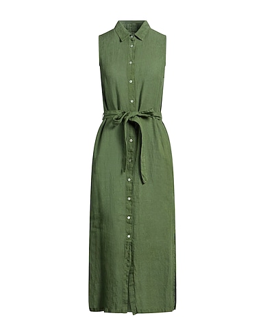 120% LINO Midi-Kleid VERDE MILITARE 100% Leinen