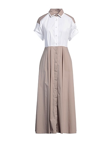 PUROTATTO Long dress Taupe 88% Cotton, 8% Polyamide, 4% Elastane