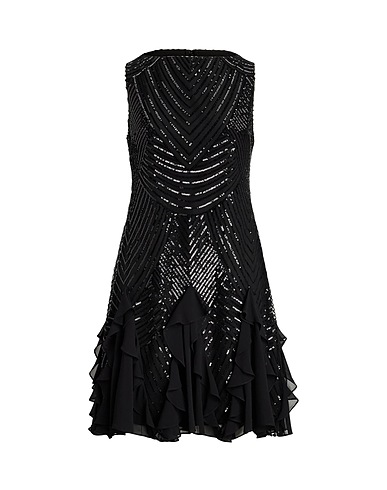 LAUREN RALPH LAUREN Sequin dress RUFFLE-TRIM SEQUINED COCKTAIL DRESS
 Black 100% Recycled polyester