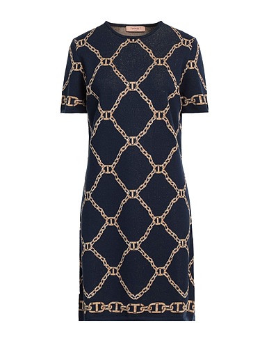 TWINSET Short dress Navy blue 62% Viscose, 21% Cotton, 15% Polyester, 2% Metallic Polyester