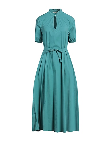 HOMEWARD CLOTHES Midi dress Turquoise 97% Cotton, 3% Elastane