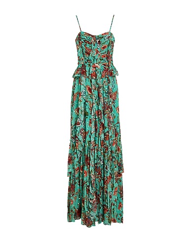 ULLA JOHNSON Long dress Green 91% Silk, 9% Metallic fiber
