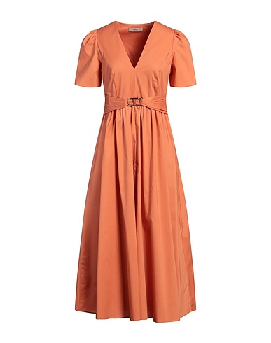 TWINSET Midi dress Rust 96% Cotton, 4% Elastane