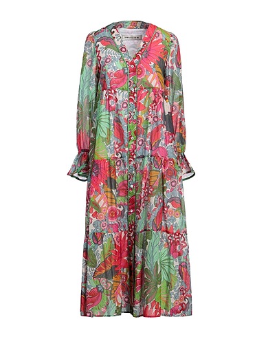 SHIRTAPORTER Midi dress Light green 70% Cotton, 30% Silk