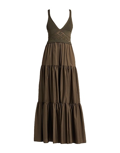 LIU •JO Long dress Military green 100% Cotton, Elastane