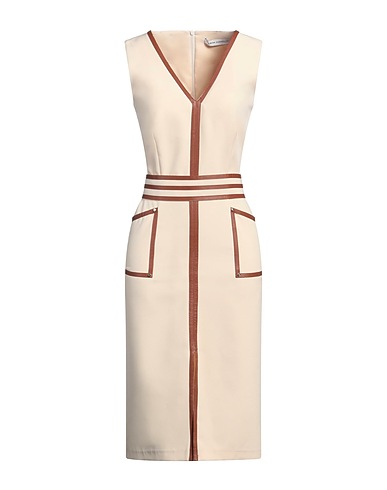 SIMONA CORSELLINI Midi dress Beige 93% Polyester, 7% Elastane