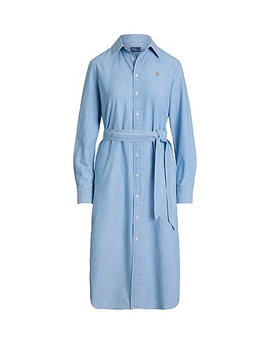 POLO RALPH LAUREN Midi dress Cotton Chambray Belted Shirtdress
 Light blue 100% Cotton