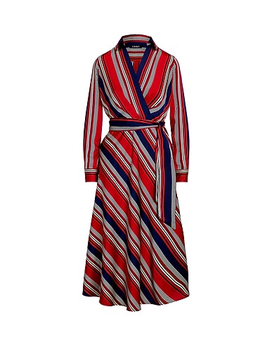 POLO RALPH LAUREN Midi dress Striped Charmeuse Midi Dress
 Red 60% Recycled polyester, 40% Polyester