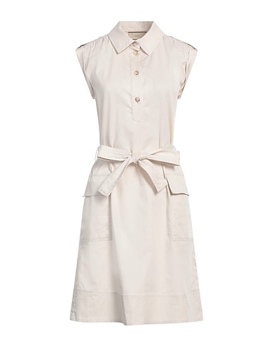 SPOON Midi dress Beige 97% Cotton, 3% Elastane