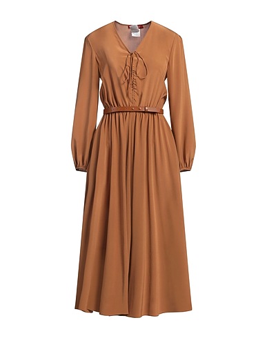 MAX MARA STUDIO Midi dress Camel 100% Silk, Cow leather