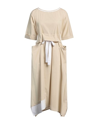 CORINNA CAON Midi dress Beige 78% Cotton, 19% Nylon, 3% Elastane