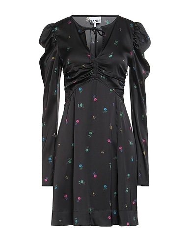 GANNI Kurzes Kleid Schwarz 95% Recycelte Viskose, 5% Elastan