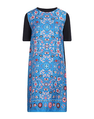 TORY BURCH Короткое платье Лазурный 100% Шелк, Шерсть мериноса