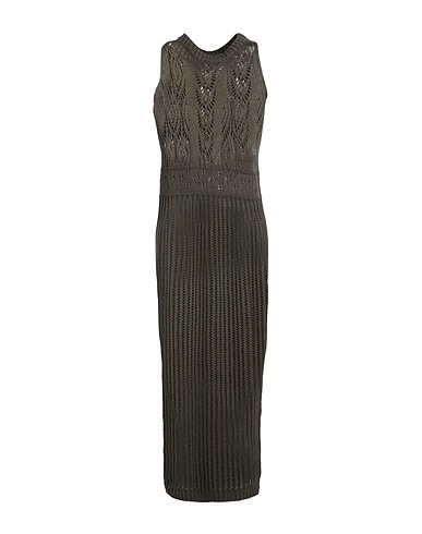 SISTE'S Long dress Military green 50% Cotton, 50% Acrylic