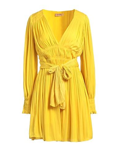 TWINSET Pleated dress Yellow 100% Polyester