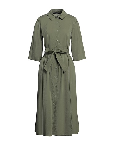 SISTE'S Midi dress Military green 70% Cotton, 26% Polyamide, 4% Elastane