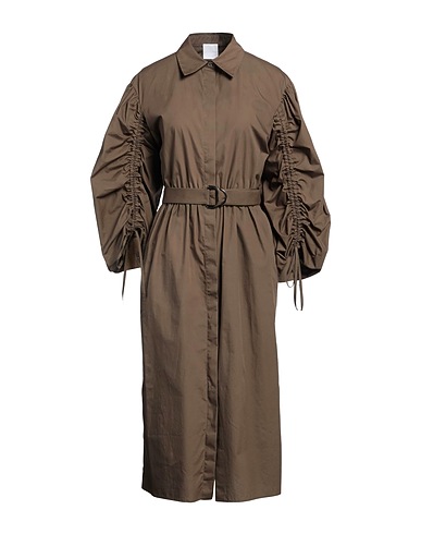 MANTÙ Midi dress Military green 100% Cotton, Mother-of-pearl