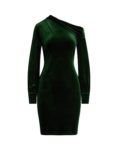 LAUREN RALPH LAUREN Sheath dress Velvet One-Shoulder Dress Emerald green 90% Recycled polyester, 10% Elastane