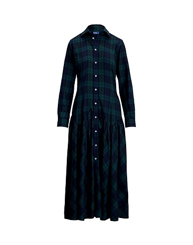 POLO RALPH LAUREN Long dress Plaid A-Line Shirtdress Dark green 55% Lyocell, 45% Wool