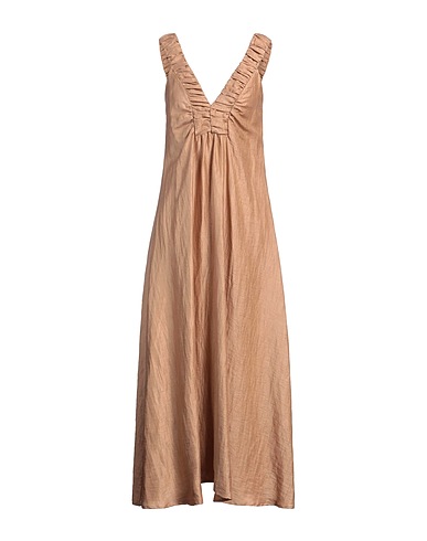 ALPHA STUDIO Long dress Camel 88% Linen, 12% Polyamide