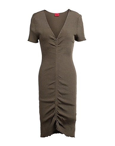 HUGO Midi dress Military green 81% Viscose, 17% Polyamide, 2% Elastane