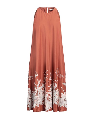 LIVIANA CONTI Midi dress Rust 68% Cotton, 28% Polyamide, 4% Elastane