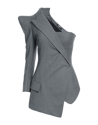 BALMAIN One-shoulder top Grey 100% Virgin Wool