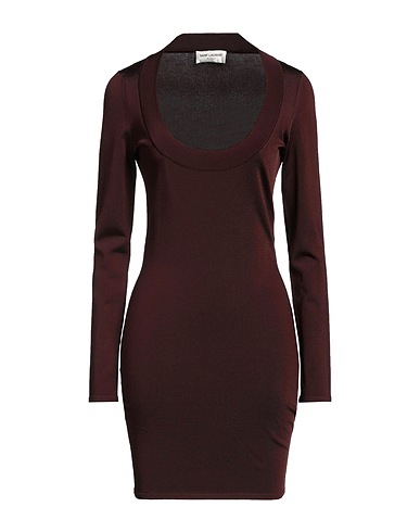 SAINT LAURENT Sheath dress Chocolate brown 88% Viscose, 11% Polyamide, 1% Elastane