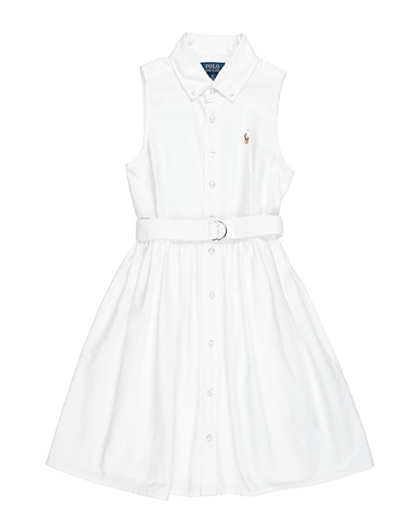 POLO RALPH LAUREN Dress Belted Cotton Oxford Shirtdress
 White 100% Cotton