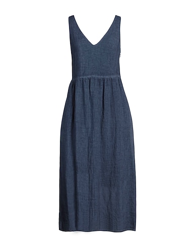 120% LINO Midi dress BLU NAVY 100% Linen