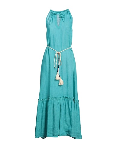 120% LINO Vestido largo Azul turquesa 100% Lino
