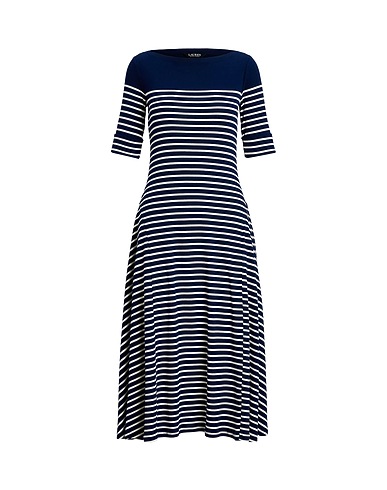 LAUREN RALPH LAUREN Midi dress STRIPED COTTON MIDI DRESS
 Midnight blue 100% Cotton