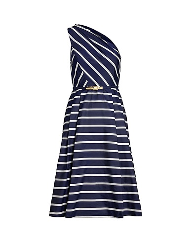 LAUREN RALPH LAUREN Midi dress STRIPED BELTED TAFFETA COCKTAIL DRESS
 Navy 100% Recycled polyester