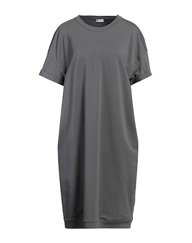 BRUNELLO CUCINELLI Midi dress Grey 98% Cotton, 2% Elastane, Brass
