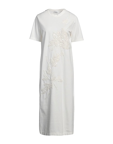 BRUNELLO CUCINELLI Vestido midi Blanco 82% Algodón, 12% Poliamida, 6% Elastán, Yute