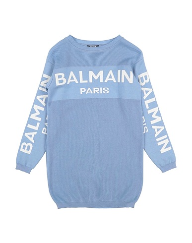 BALMAIN Dress Sky blue 85% Cotton, 15% Cashmere