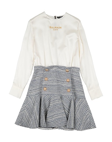 BALMAIN Kleid Weiß 73% Baumwolle, 25% Polyester, 1% Acryl, 1% Metallfaser, Seide