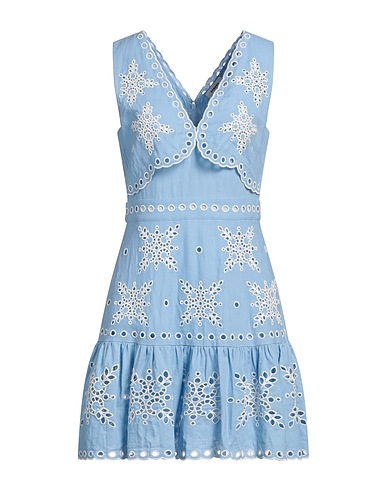 SANDRO Kurzes Kleid Hellblau 50% Leinen, 50% Viskose, Polyester
